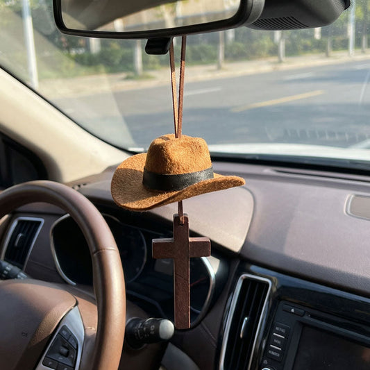 Cowboy Hat & Cross Car Charm