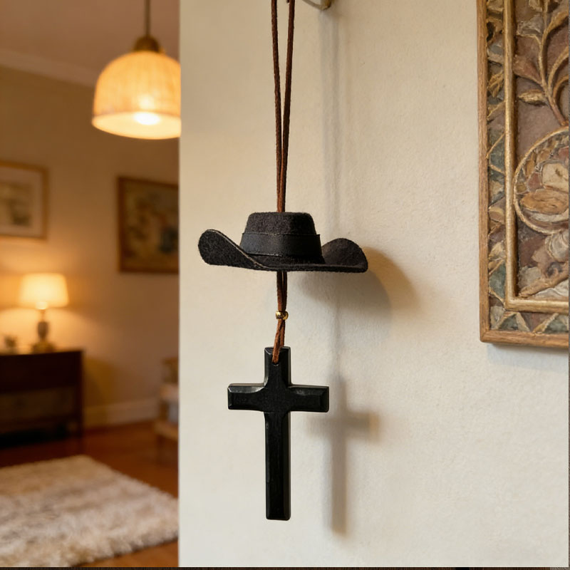 Cowboy Hat & Cross Car Charm