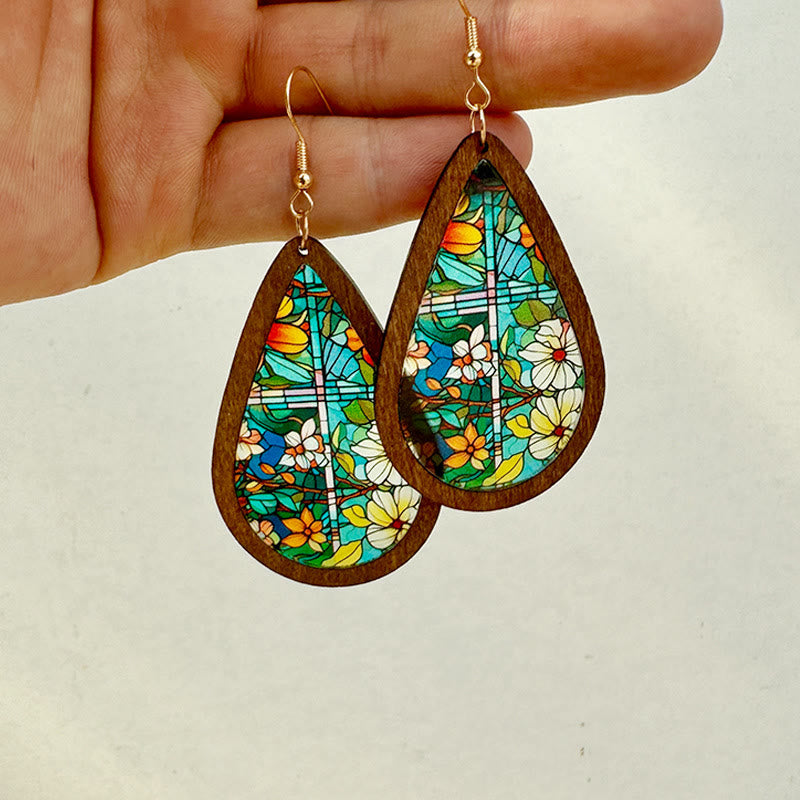 Glorious Grace Tear Drop Earrings Inspired by Colorful Church Window Art