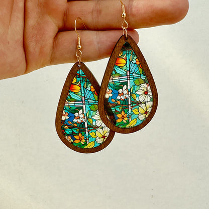 Glorious Grace Tear Drop Earrings Inspired by Colorful Church Window Art