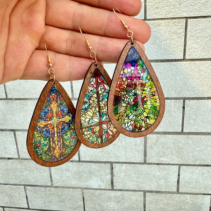 Glorious Grace Tear Drop Earrings Inspired by Colorful Church Window Art