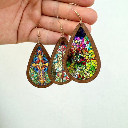 Glorious Grace Tear Drop Earrings Inspired by Colorful Church Window Art