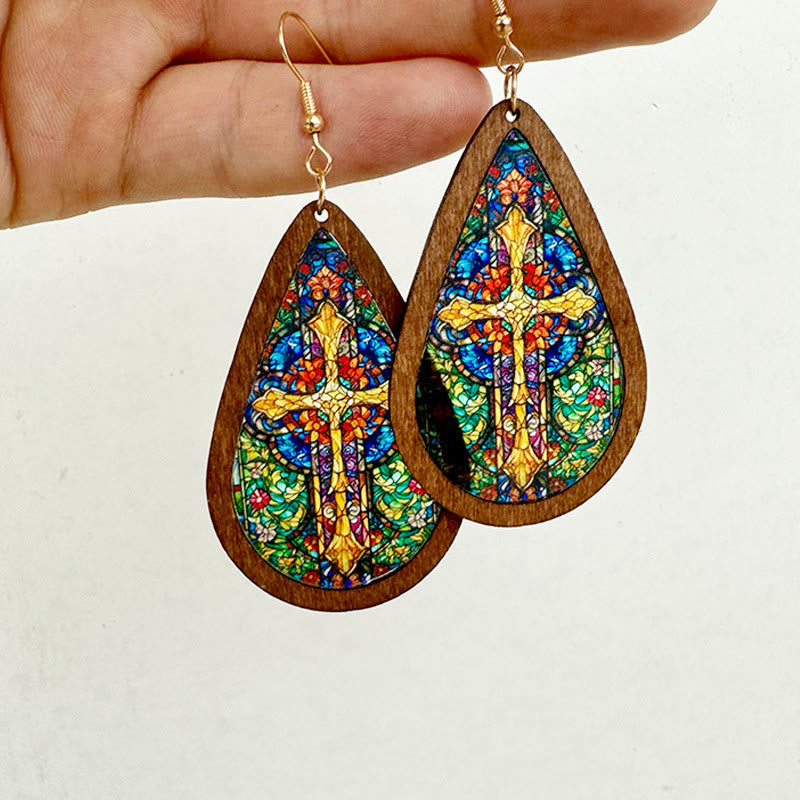 Glorious Grace Tear Drop Earrings Inspired by Colorful Church Window Art
