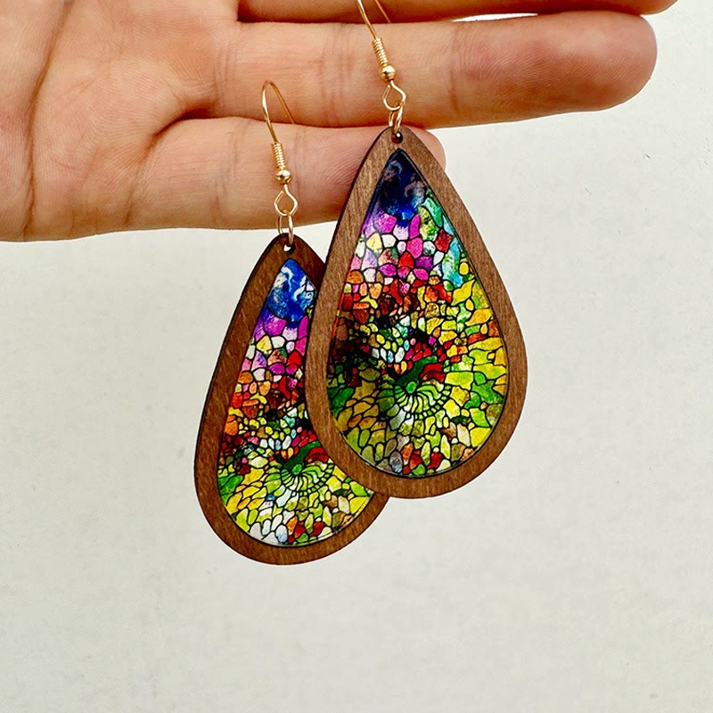Glorious Grace Tear Drop Earrings Inspired by Colorful Church Window Art