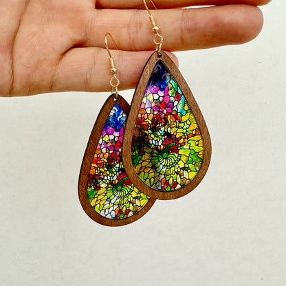Glorious Grace Tear Drop Earrings Inspired by Colorful Church Window Art