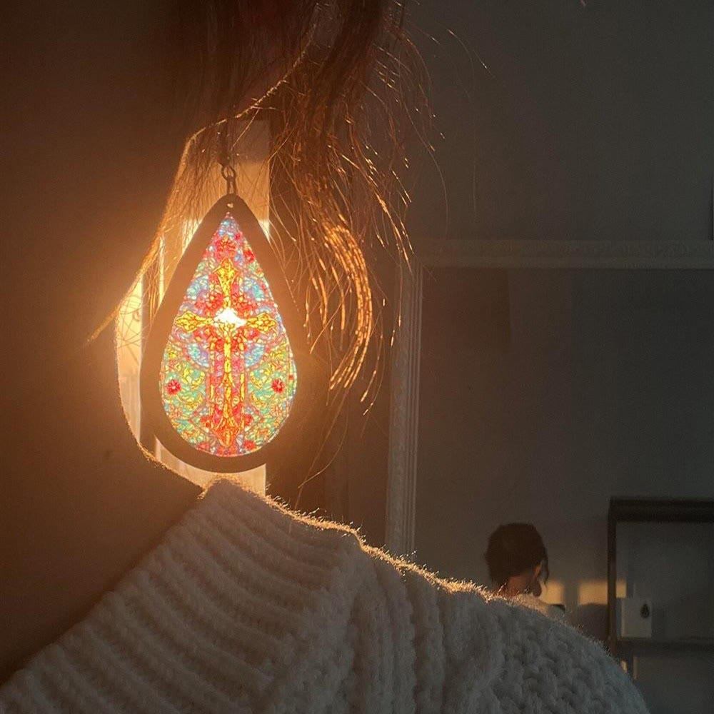 Glorious Grace Tear Drop Earrings Inspired by Colorful Church Window Art