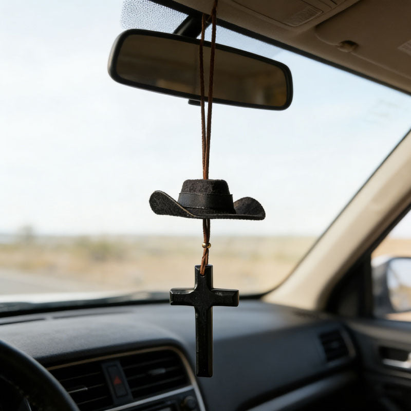 Cowboy Hat & Cross Car Charm